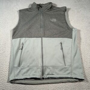 The North Face Vest Mens Large Heather Gray Two Tone Softshell Full Zip Pockets